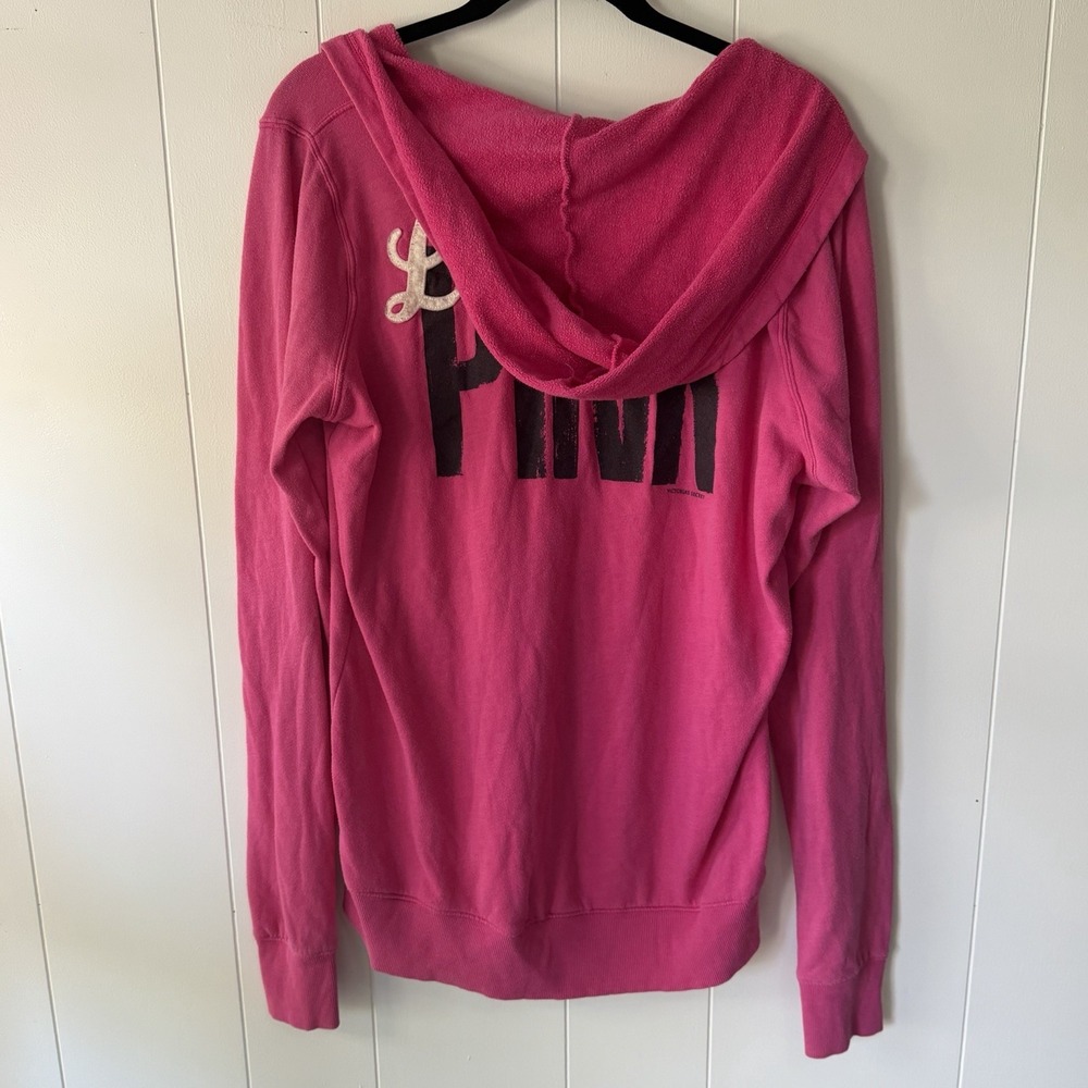 Vintage Y2K Victoria's Secret Love PINK Pullover Hoodie Dog Logo Dark Pink Lg - Picture 8 of 10